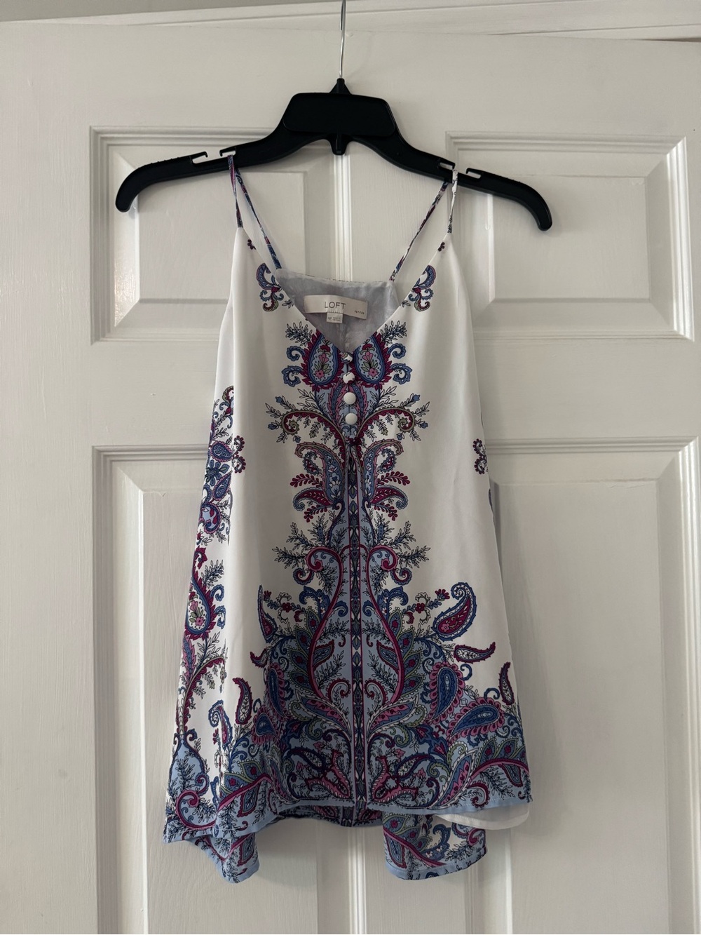 LOFT White Paisley-Print Spaghetti-Strap Camisole with Blue & Pink Accents